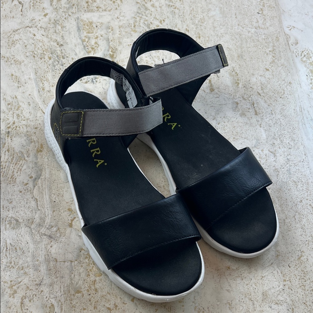 Serra Black Sandals, White Sole Women’s 10